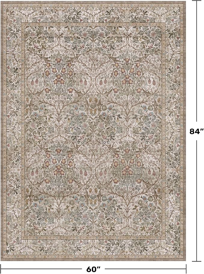5x7 Washable Moss Green Oriental Area Rug
