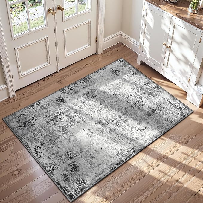 2x5 Grey Rug Runners for Hallways Kitchen Runner Rug Non Slip Washable Black