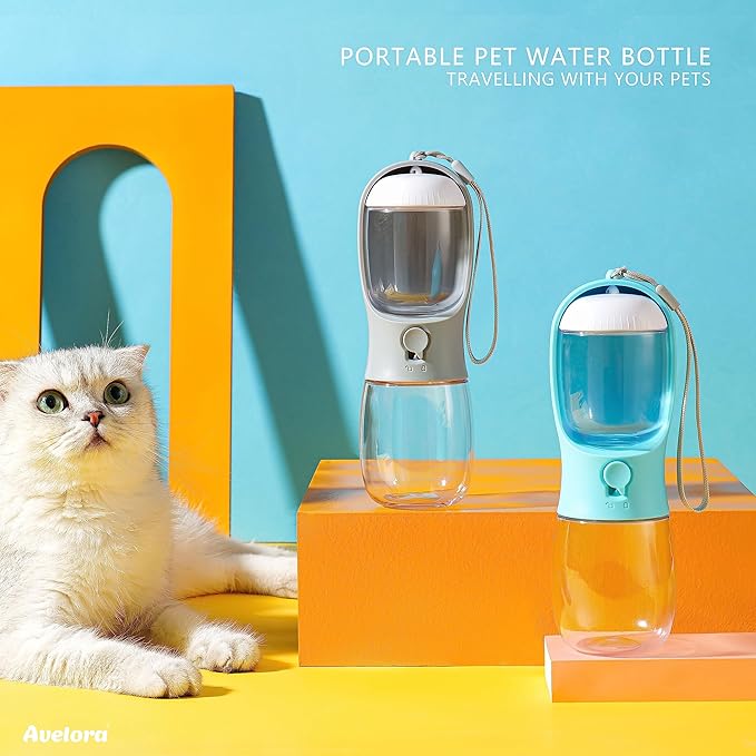Dog Water Bottle with Food Container, Portable Leak Proof Pet Water Dispenser for Walking Hiking Travel, Puppy Essentials Accessories for Small Large Dogs, Dog Gifts (10oz/15oz/19oz)