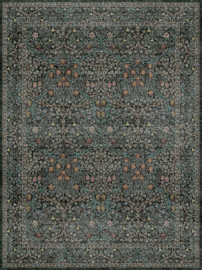Washable Dark Green Rug for Living Room