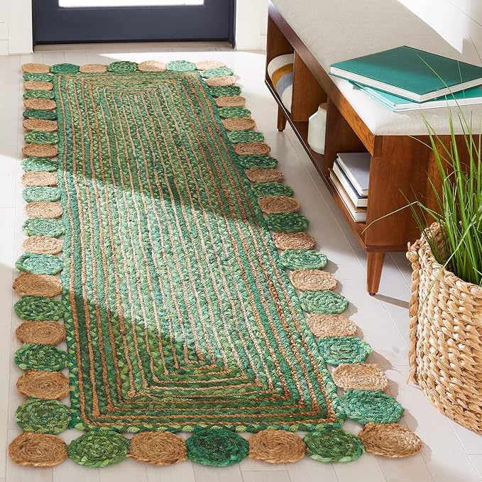 SAFAVIEH Cape Cod Collection 2' 3" x 8' Green / Natural CAP201Y Handmade Boho