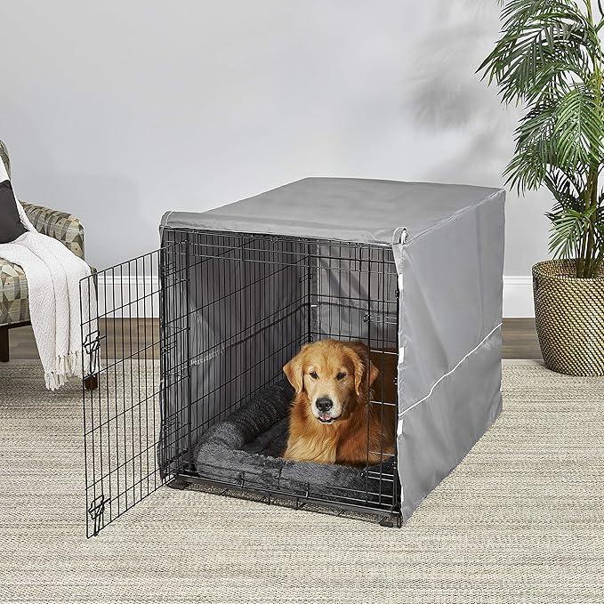 MidWest Homes for Pets Double Door 42-inch Dog Crate Kit, Bundle Includes a Two-Door Cage, Matching Gray Bed and Crate Cover, For Large Sized Breeds