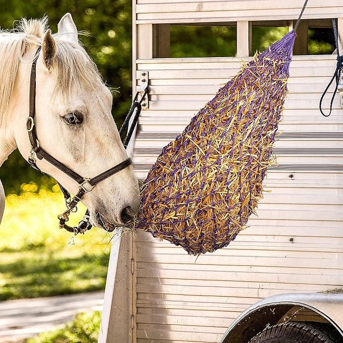 Majestic Ally 2 pcs Ultra Slow Feed 1.5"x1.5" Holes 40” Hay Net for Horses and livestocks (Purple)