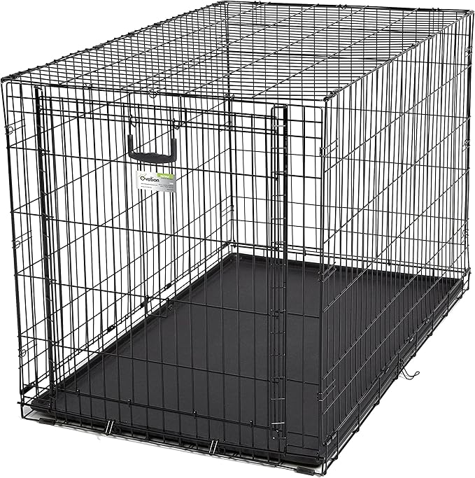 MidWest Homes for Pets XL Ovation Single Door Folding Dog Crate, 48-inches, Space-Saving Patented Up & Away Door, Leak-Proof Pan, Divider Panel, Black