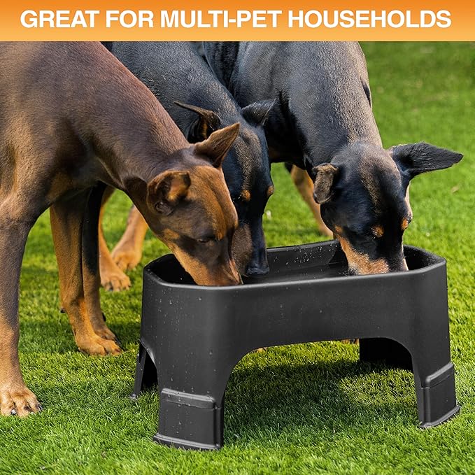 Neater Pet Brands Extra Large Water Bowl for Dogs, Elevated Outdoor Dog Water Bowl (2.25 Gallon XL Capacity), Big Trough Style Food Dish for Indoors or Outside, No Spill Large Dog Bowls, Black