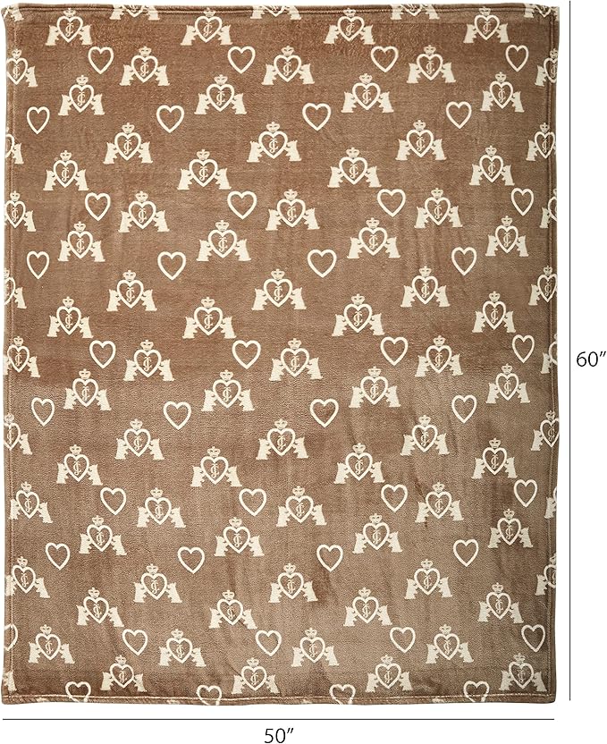 Juicy Couture Birch Brown/White 50" x 60" Dog and Cat – Plush Puppy Throw, Printed, Breathable, Lightweight, Machine Washable for Small Medium & Large Pets