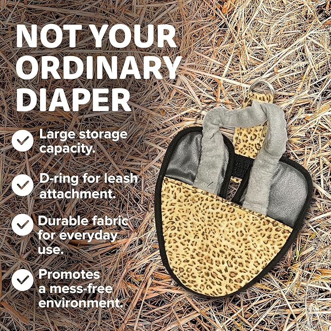 Bird Diaper, Wrap Around, for Larger Pigeons, Small Breed Hens & Roosters, Leak-Proof Design, Comfortable Fleece Strap Bird Harness with Sewn-in Liner & Secure Hook and Loop Closure - XS, Leopard