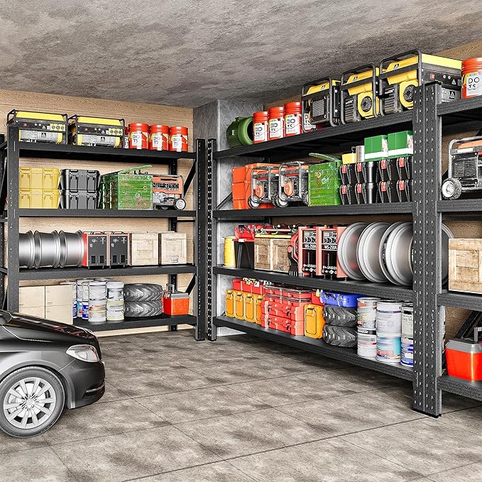 71.3" Wide Heavy Duty Garage Shelving Units,5000LBS Deep Storage Shelves,Black Metal Garage Shelves,Steel Shelf,Large Storage Rack,Industrial Shelving for Shop,Warehouse,Basement,71.3"W x 24"D x 70"H