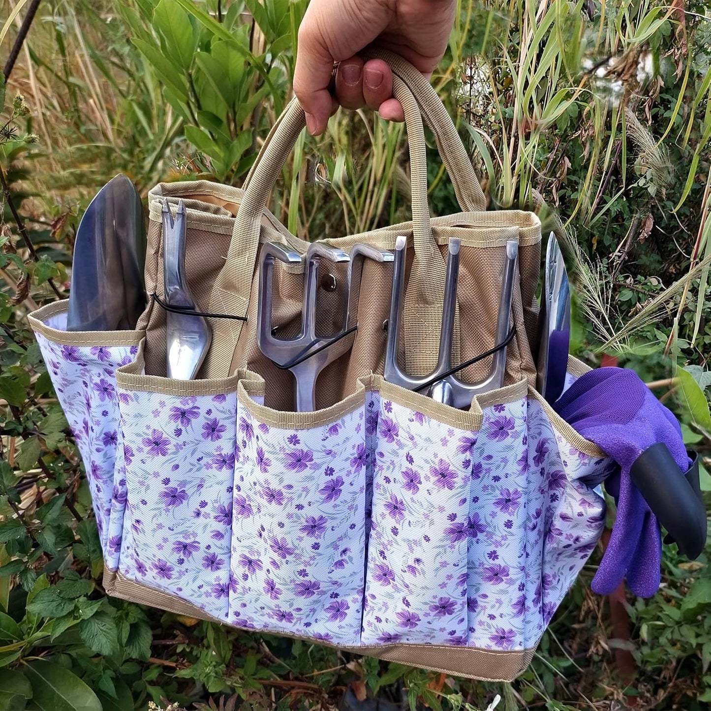 Gardening Tools – 42 Piece Premium Gardening Tool Set,Heavy Duty Hand Tools with Fashion Garden Tools Organizer Handbag,Rust-Proof Gardening Tool Kit, Ideal Gardening Gifts for Women((Purple Floral)