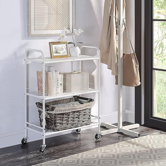 SunnyPoint Metal Rolling Organizer Utility Craft Cart (Large, WHT)